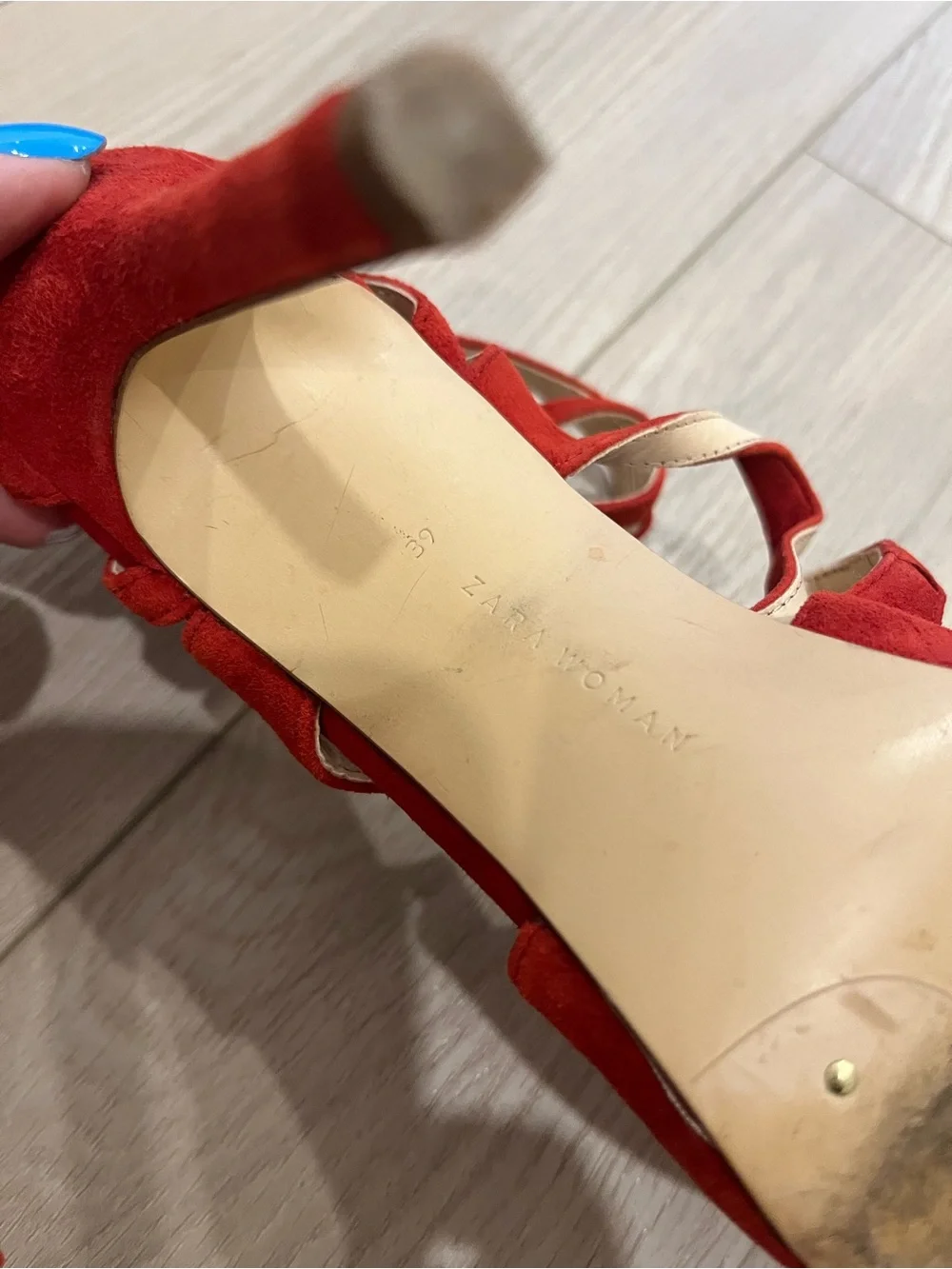 Zara Red Suede Strappy Pointed-Toe Women's Heels - Picture 5 of 6